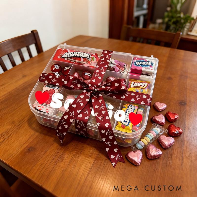Personalized Candy Gift Set with Heart Bow Decoration Sweet Treat Basket for Kids Birthdays Valentines Day Party Favors and Special Celebrations