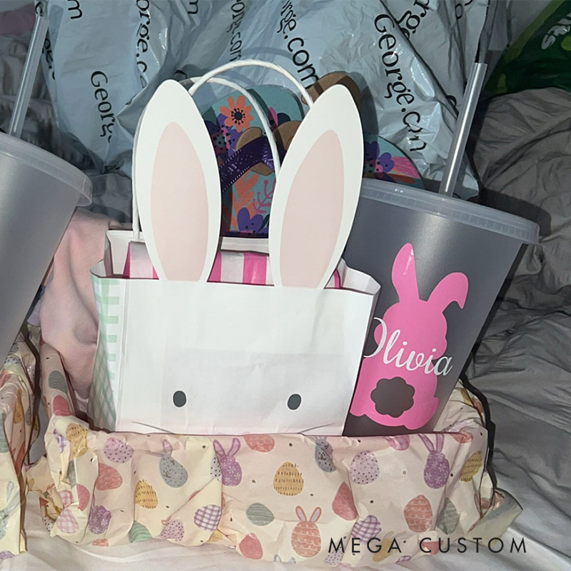 Personalized Easter Bunny Name Cup Cute Pastel Holiday Gift for Kids Spring Party Favor Children's cup with straw