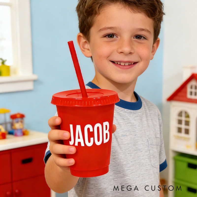 Personalized Name Reusable Red Cup Fun Custom Gift for Kids School Party Favor Everyday Use Children's cup with straw