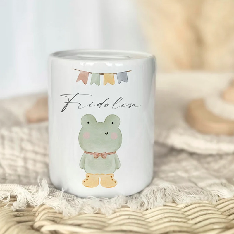Personalized Woodland Animal Theme Name Ceramic Money Box Cute Nursery Gift Baby Keepsake Piggy Bank