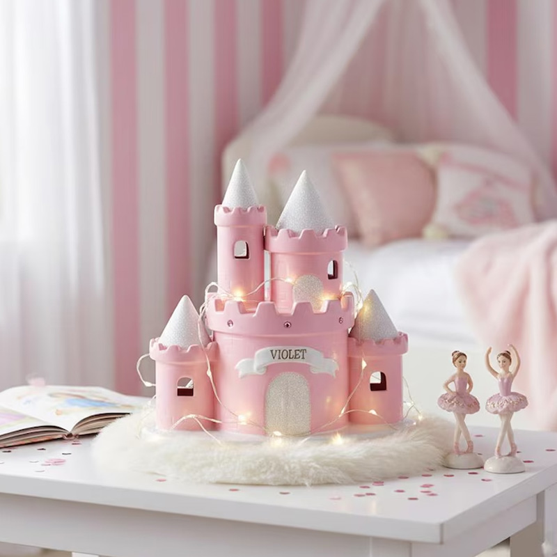 Personalized Pink Princess Castle Theme Name Fairy Tale Kids Room Decor Money Box Gift for Girls 3D Printing Piggy Bank