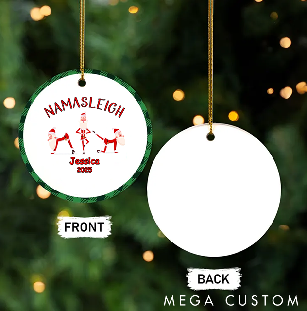 Personalized Christmas Ornament with Fun NAMASLEIGH Santa Yoga Design Christmas Ornament Gift for Yoga Lover