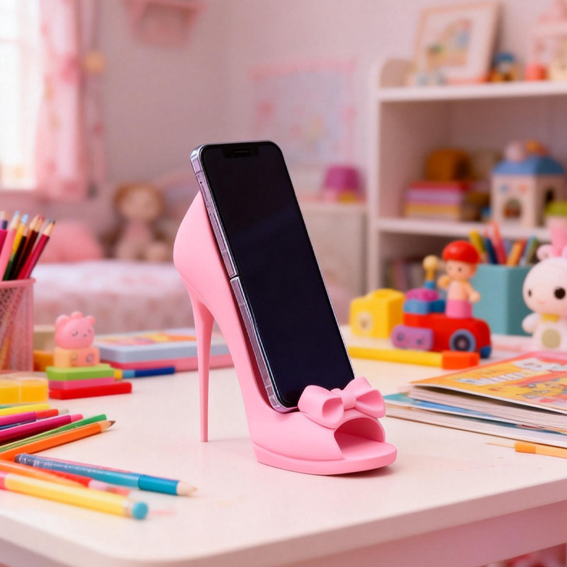 3D Printed Pink High Heel with Bow Phone Holder Vanity & Home Decor Special Gifts Birthday Gifts for Kids Electronics Enthusiasts