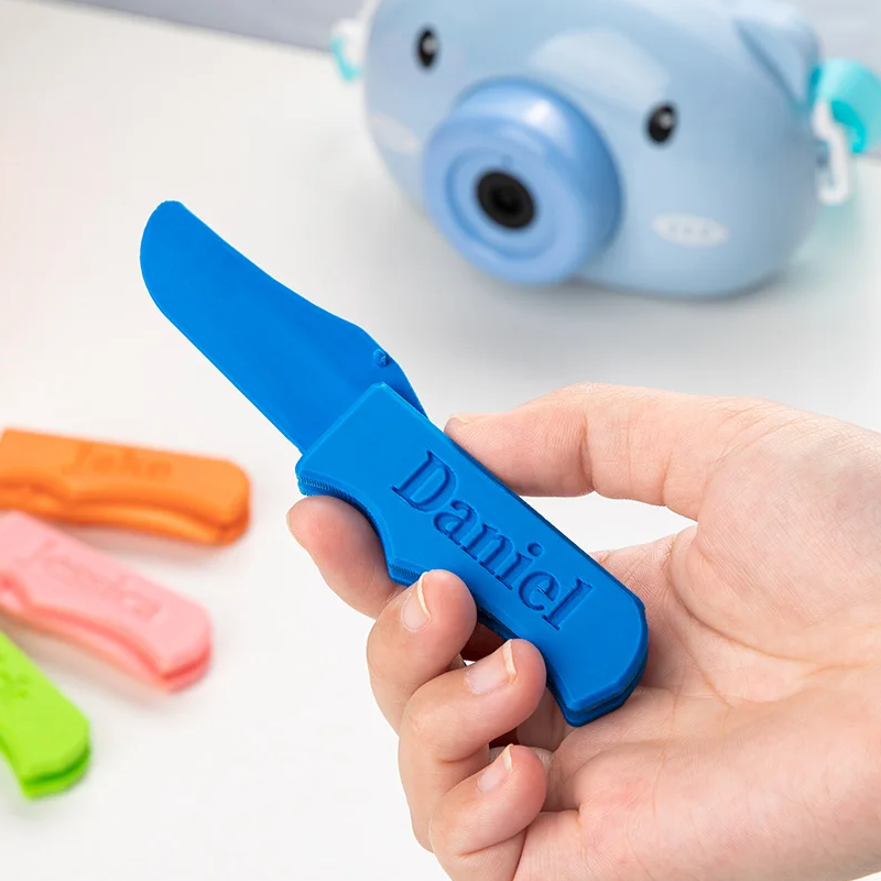 Personalized 3D Print Multicolor Folded Kid Play Knife with Name Enlightenment Fidget Toy Children's Day Birthday Gift for Boys Girls