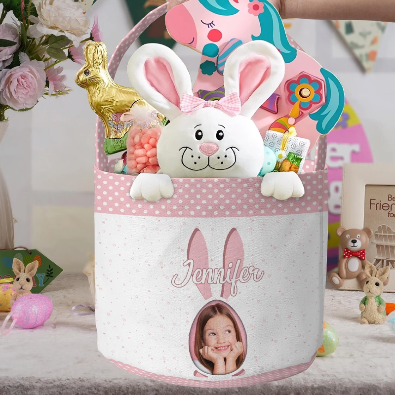 Personalized Adorable Easter Basket For Kids with Cute Bunnies Easter Basket Easter Gifts for Kids