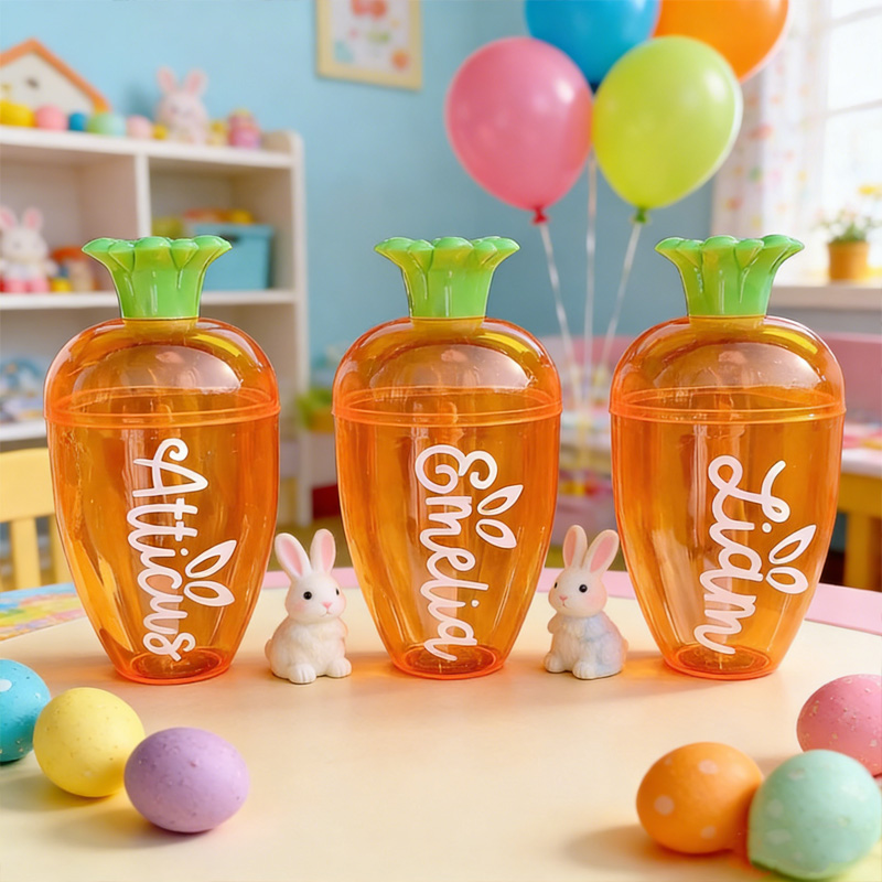 Personalized Easter Bunny Theme Name Reusable Candy Container Kids Spring Party Favor Gift Basket Filler Carrot Treat Holder