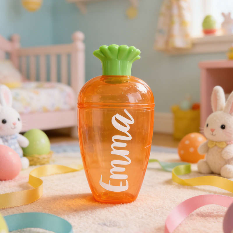 Personalized Easter Bunny Theme Name Custom Candy Container Kids Spring Basket Stuffer Party Favor Gift Carrot Treat Holder