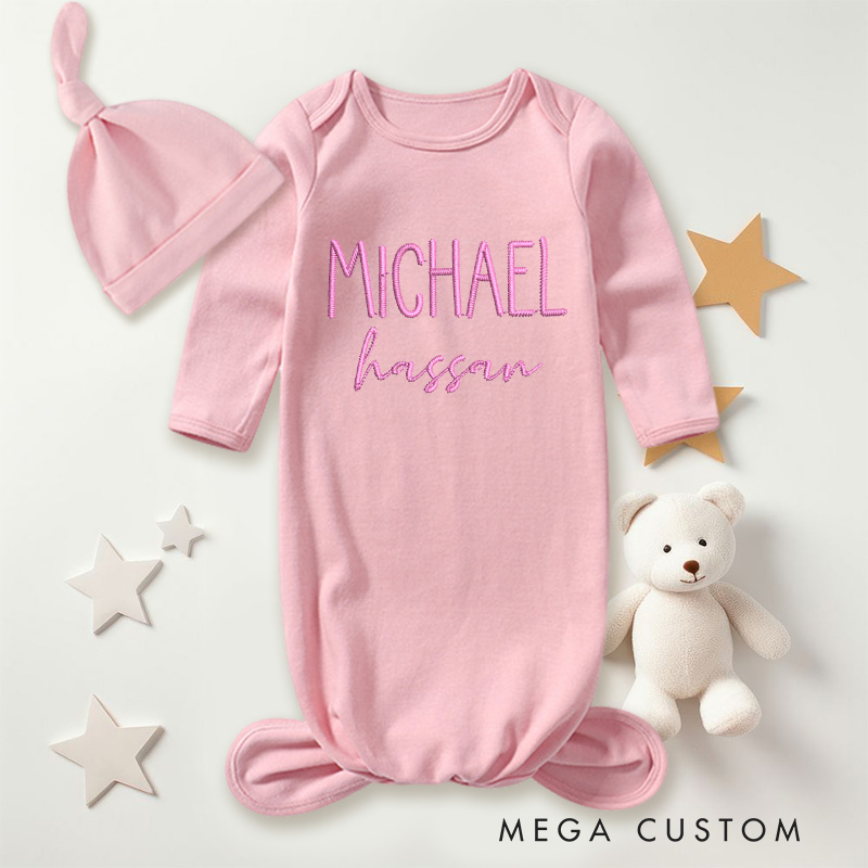 Personalized Modern Baby Name Typography with Stylish and Playful Font for Babies Embroidery Baby Gowns
