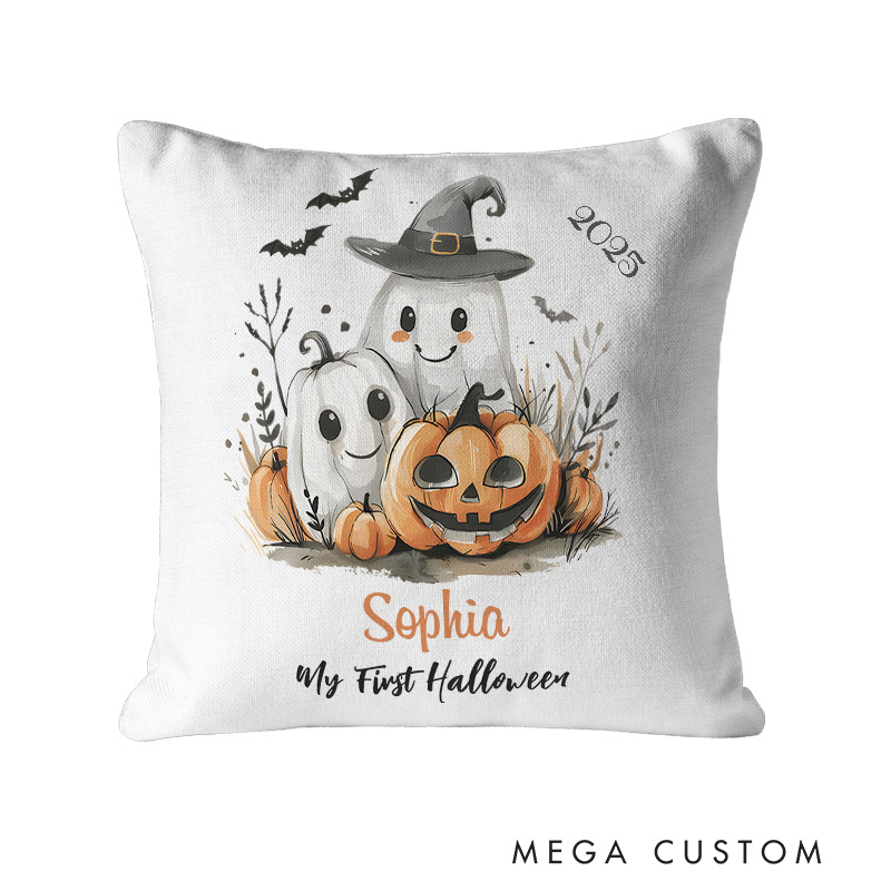Personalized My First Halloween Ghost and Pumpkins Name Pillows for Keepsakes