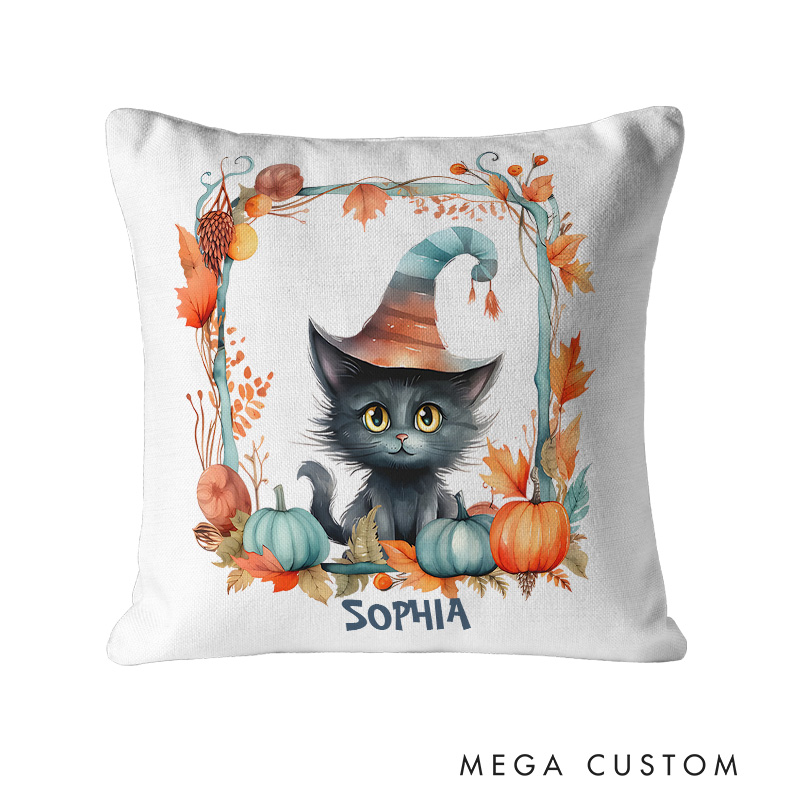 Personalized Witchy Black Cat Name Halloween Pillows for Magical and Cozy Seasonal Charm Halloween Gift