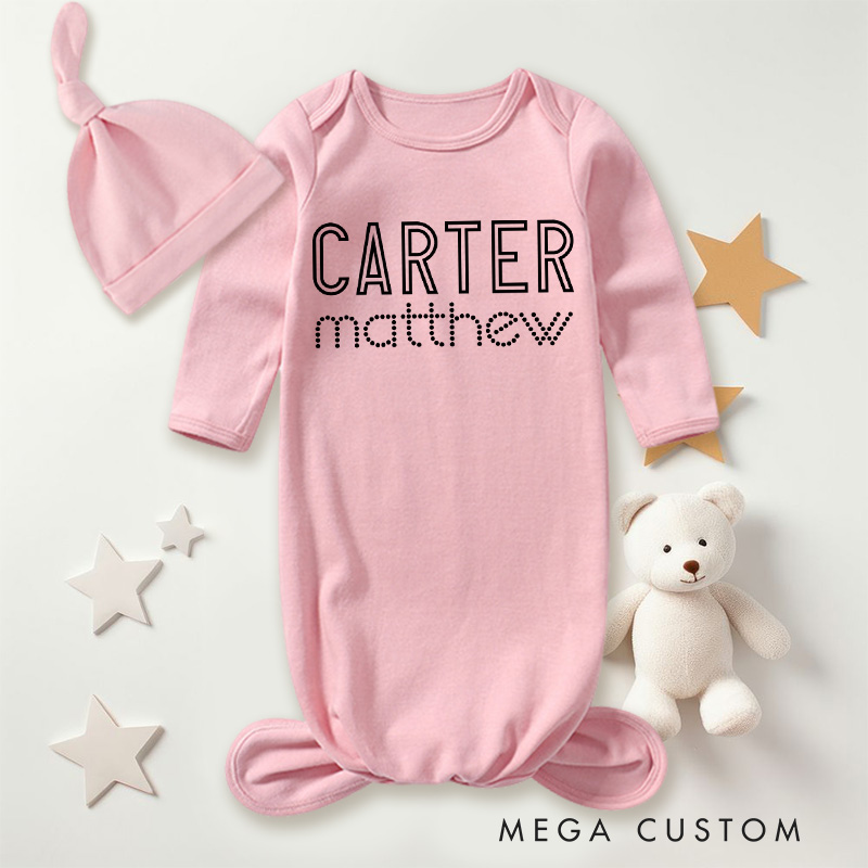 Personalized Bold and Dotted Typography Name Keepsake for Stylish Babies Baby Gowns