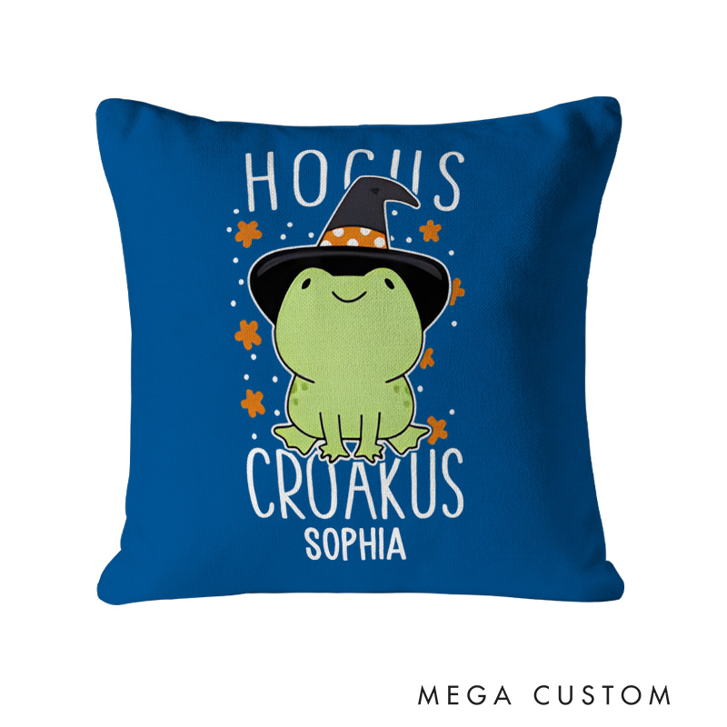 Personalized Hocus Croakus Frog Name Halloween Pillows for Cute and Playful Holiday Vibes