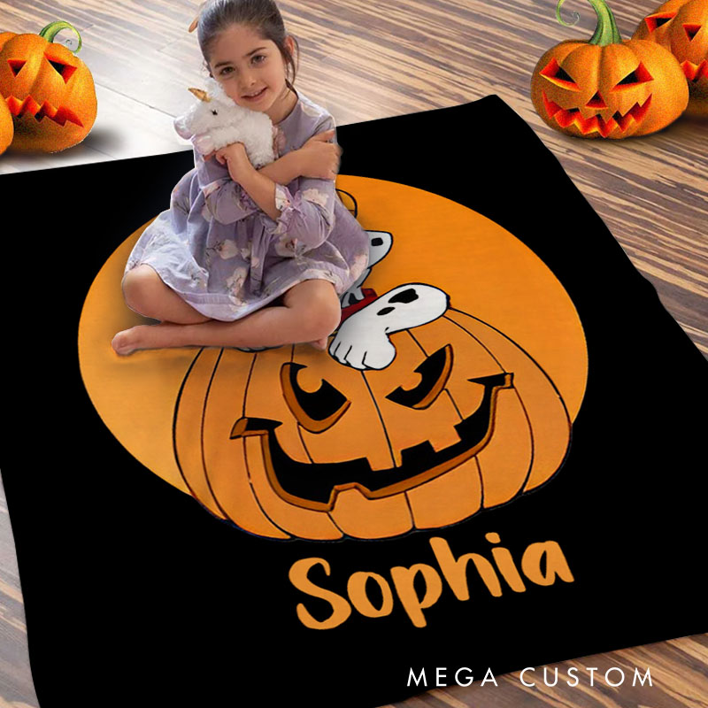 Personalized Adorable Dog in Pumpkin Blanket and Festive Celebrations
