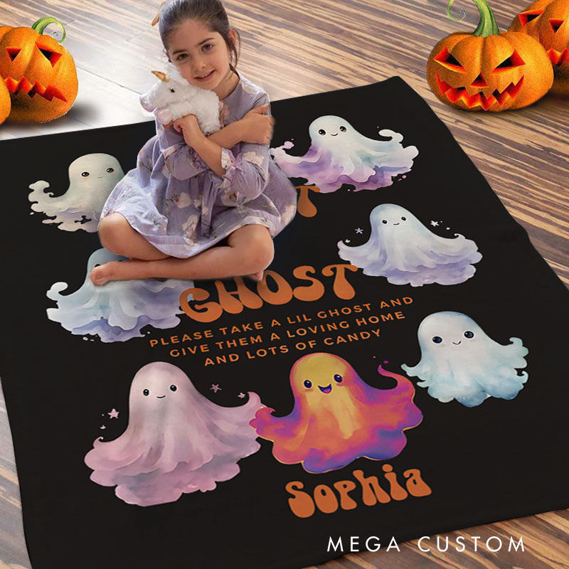 Personalized Colorful Ghost Adoption Blanket Fun and Charming for Halloween Enthusiasts