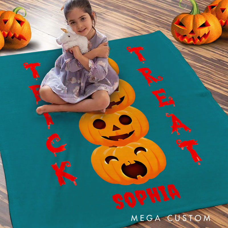 Personalized Stacked Pumpkin Faces Blanket Perfect for Fun and Festive Halloween Home Decor