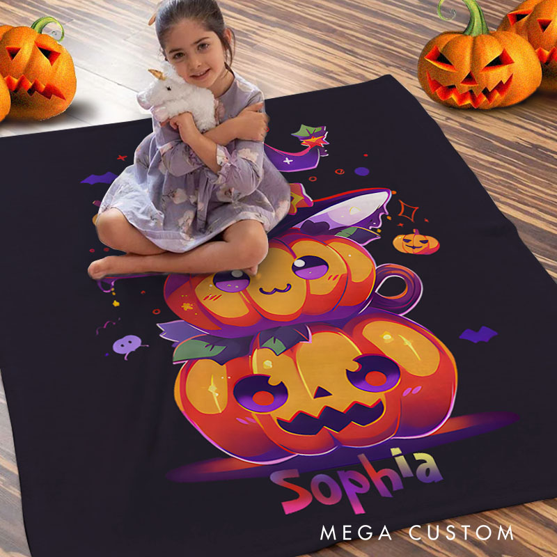 Personalized Witch Hat and Pumpkin Stack Blanket Great for Adding Magic to Halloween Celebrations