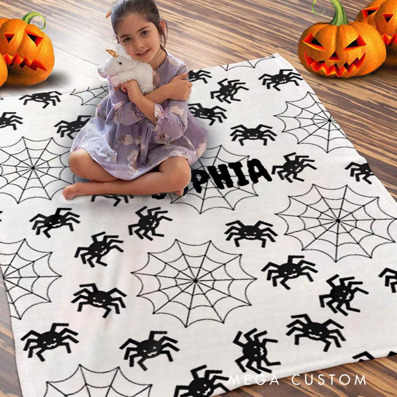 Personalized Spider and Web Pattern Blanket Perfect for Adding a Spooky Touch to Halloween Nights