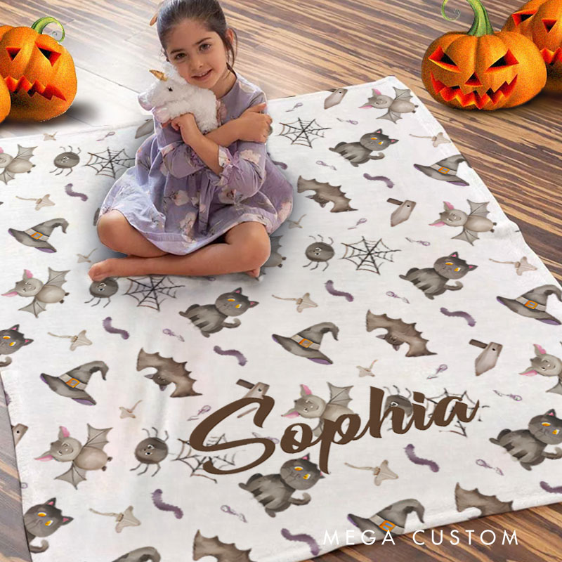 Personalized Flying Bats and Stars Blanket Great for Creating a Whimsical Halloween Atmosphere