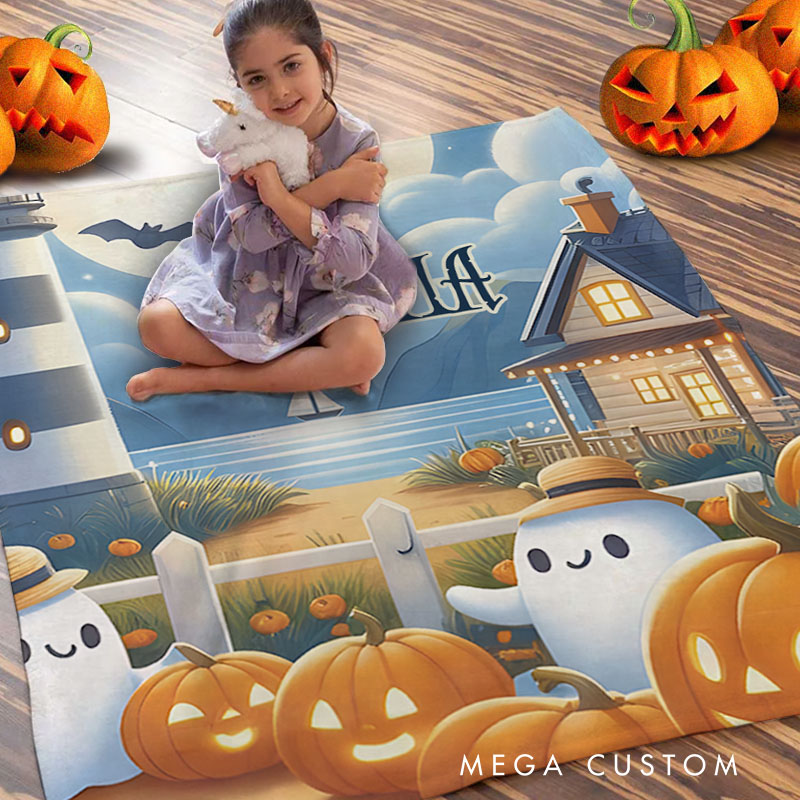 Personalized Ghosts and Moonlit Night Blanket Perfect for Creating a Cozy Halloween Atmosphere