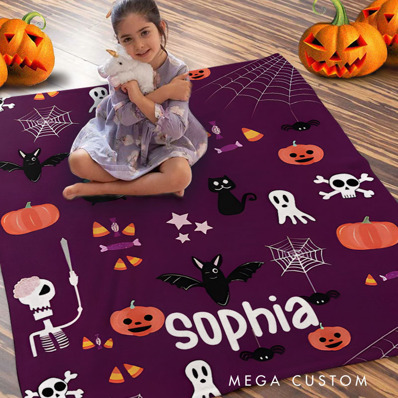Personalized Purple Halloween Blanket Featuring Fun and Festive Seasonal Patterns for Decor