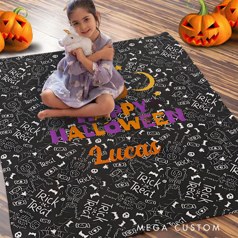 Personalized Halloween Pumpkin and Witch Hat Blanket Perfect for Spooky and Festive Seasonal Celebrations