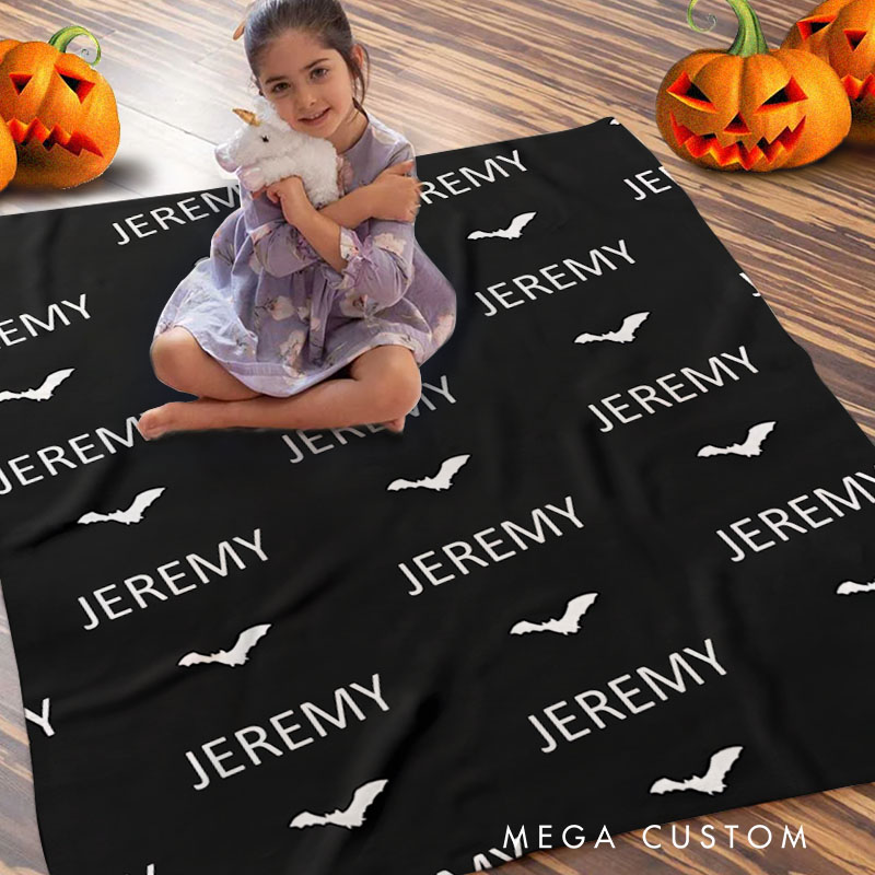 Personalized Black and White Halloween Text Blanket Great for Minimalist