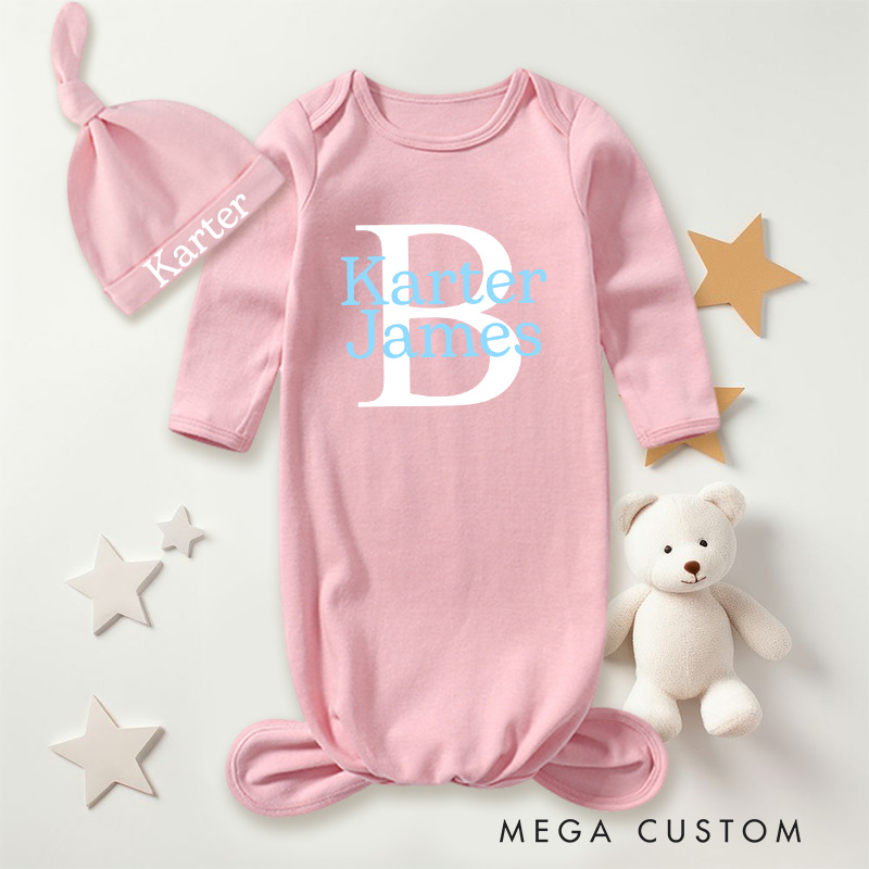Personalized Light Blue Elegant Name Typography for Cherished Babies Baby Gowns