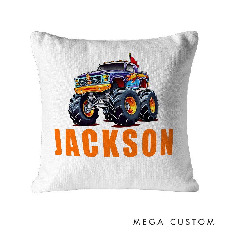 Personalized Monster Truck Fun Name Pillow Perfect for Little Vehicle Enthusiasts