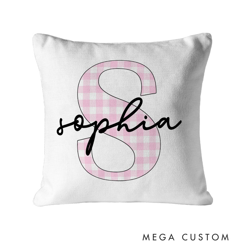 Personalized Pink Gingham Initial Name Pillow with a Charming Classic Style