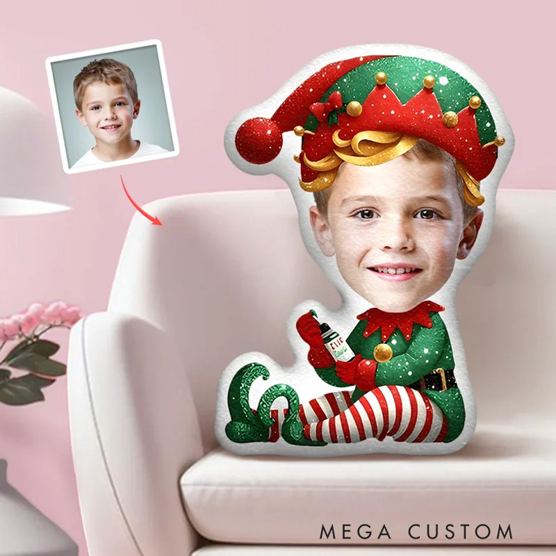 Personalized Festive Elf Pillows Cheerful Holiday Magic with Custom Photo and Whimsical Costume Design