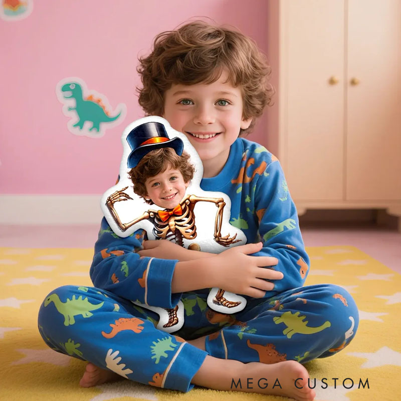 Personalized Dancing Skeleton Pillows Festive Halloween Spirit with Custom Photo and Lively Bone Costume