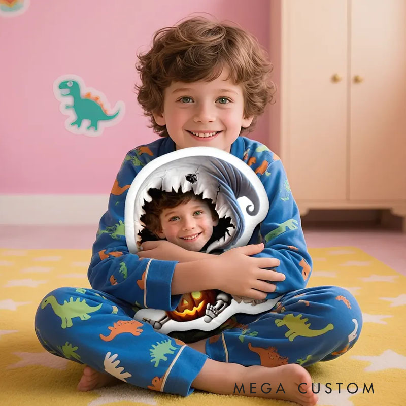 Personalized Ghostly Pumpkin Pillows Haunting Halloween Charm with Custom Photo and Spooky Skeleton Style