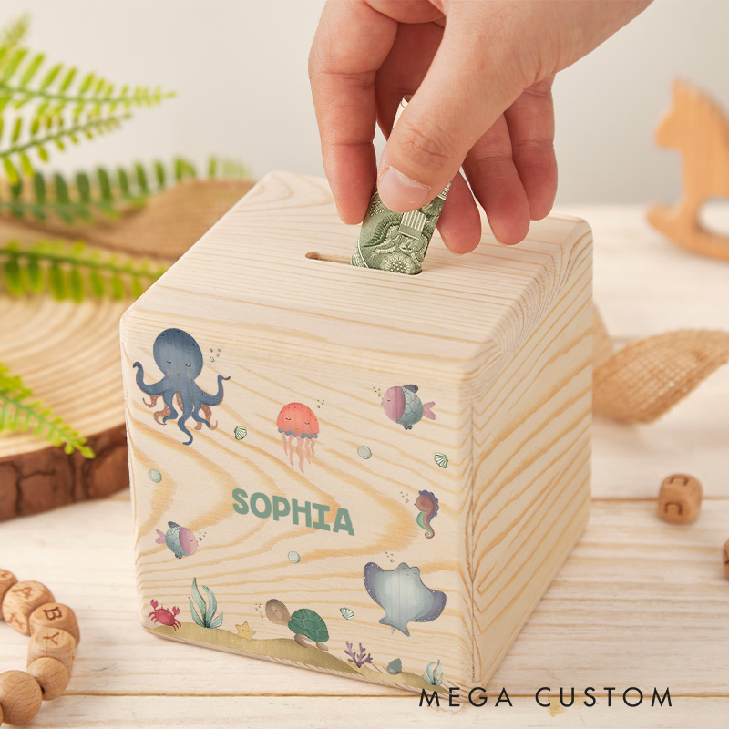 Personalized Ocean Piggy Bank Underwater Adventure with Custom Name and Sea Life Fun