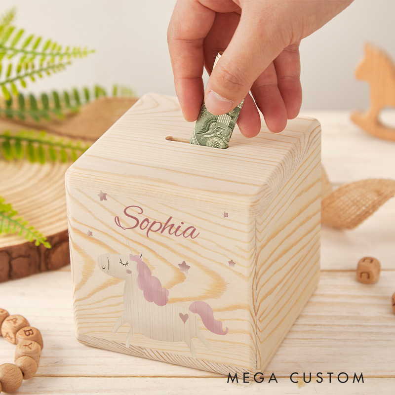 Personalized Rainbow Horse Piggy Bank Magical Fantasy with Custom Name and Enchanting Rainbow Horse Design