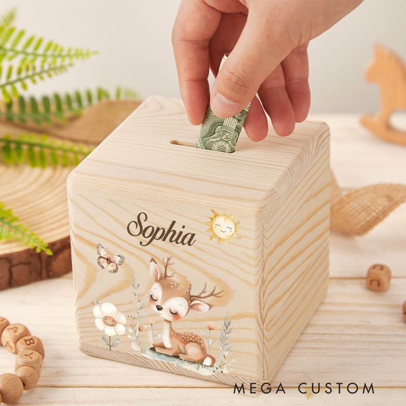 Personalized Deer Piggy Bank Enchanting Forest Creature with Custom Name and Graceful Deer Motif