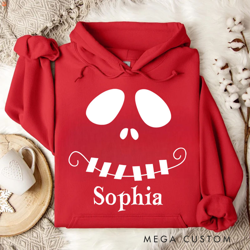 Personalized Mysterious Grinning Skull Illustration for Trendy Halloween Hoodies
