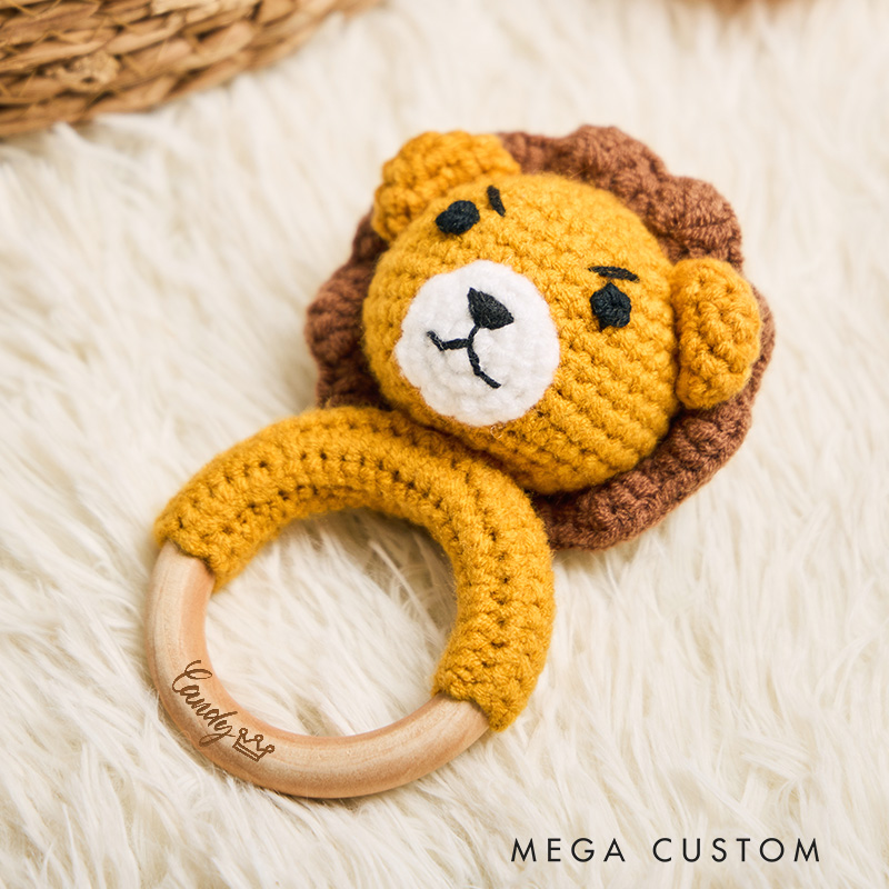 Personalized Animal Wooden Toy Ring for a Newborn Boy or Girl Unisex Newborn Baby Gift