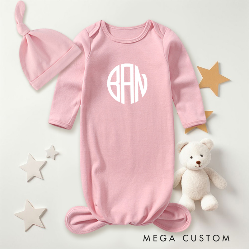 Personalized Bold and Modern Black Monogram for Trendy Babies Baby Gowns
