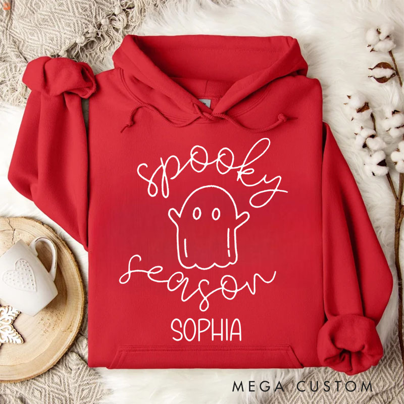 Personalized Playful Ghost with Spooky Season Script for Cozy Halloween Hoodies