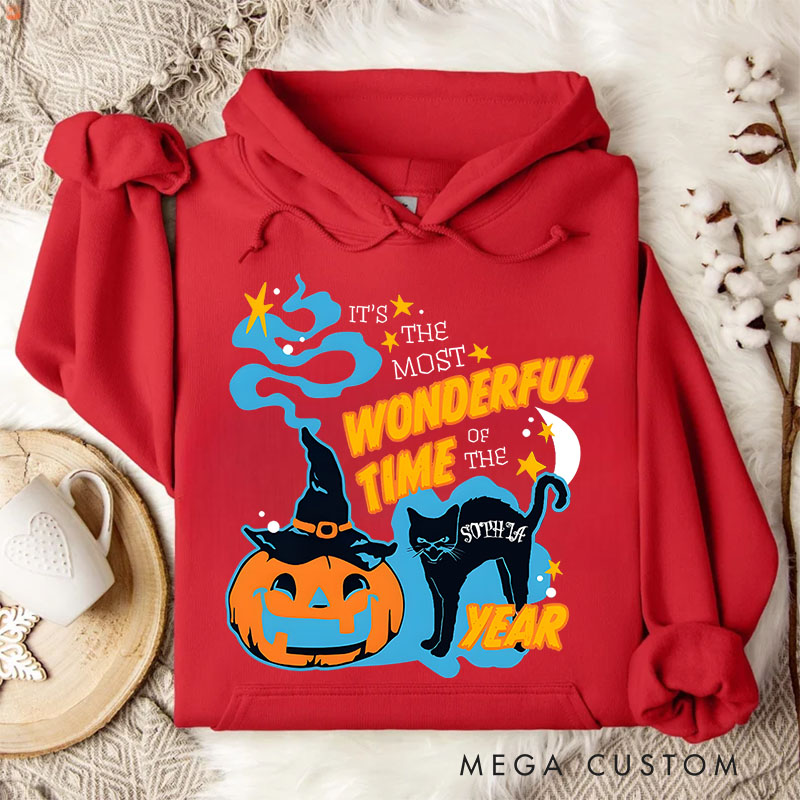 Personalized Wonderful Time Black Cat and Pumpkin for Magical Seasonal Hoodies