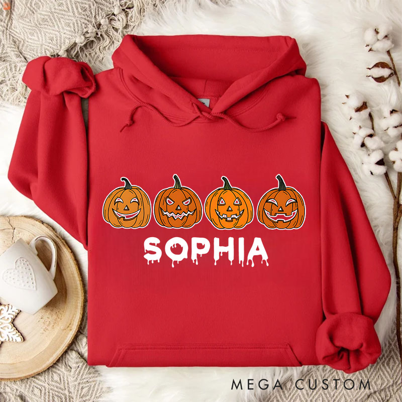 Personalized Trio of Grinning Pumpkins for Classic Halloween Celebration Hoodies
