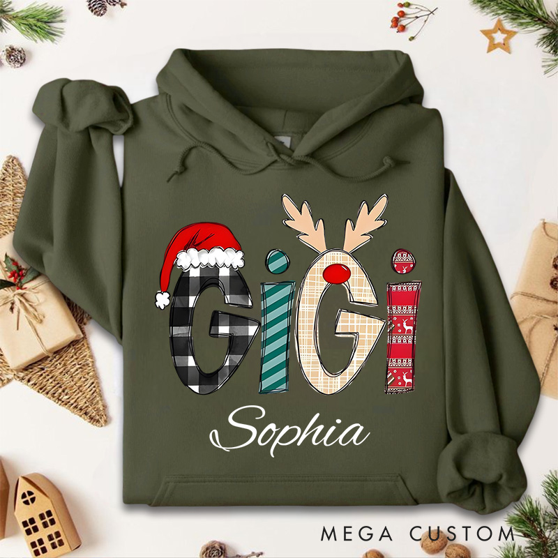 Personalized Gigi with Festive Patterns and Santa Hat Christmas Hoodies