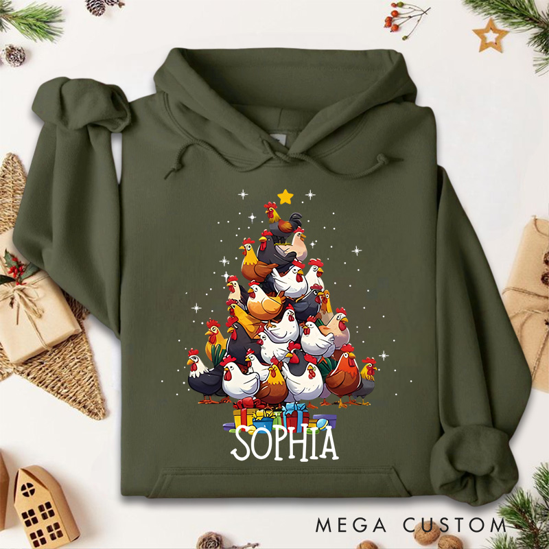 Personalized Chicken Stack Christmas Tree with Holiday Gifts Christmas Hoodies