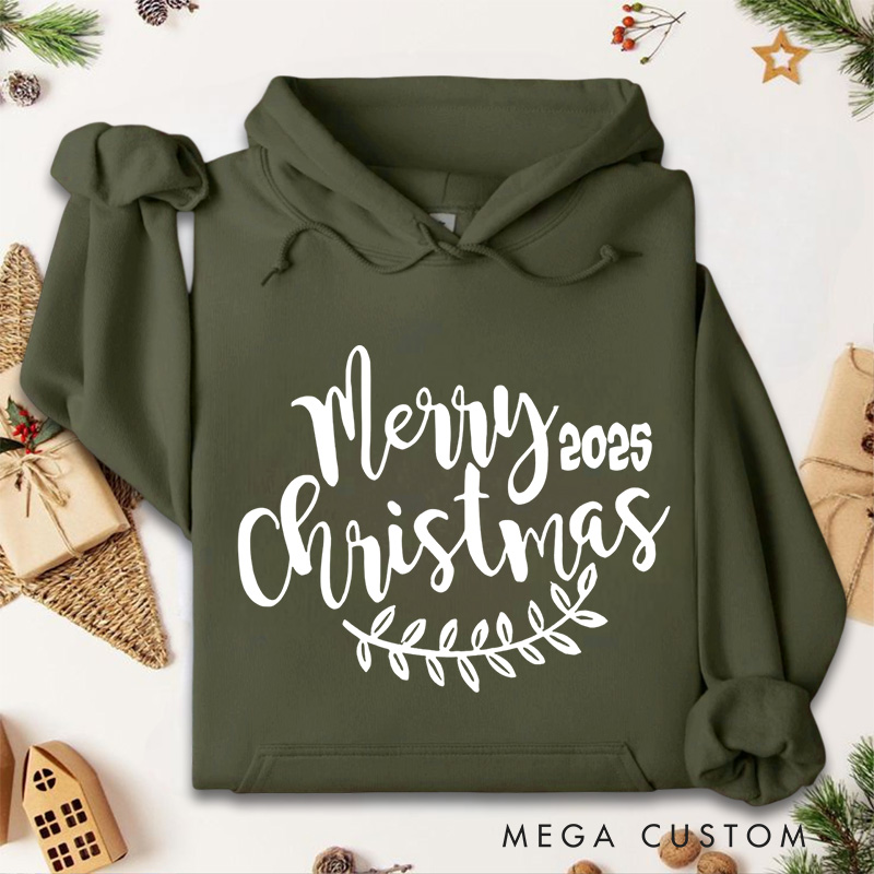Personalized Merry Christmas Leaf Accent Christmas Hoodies
