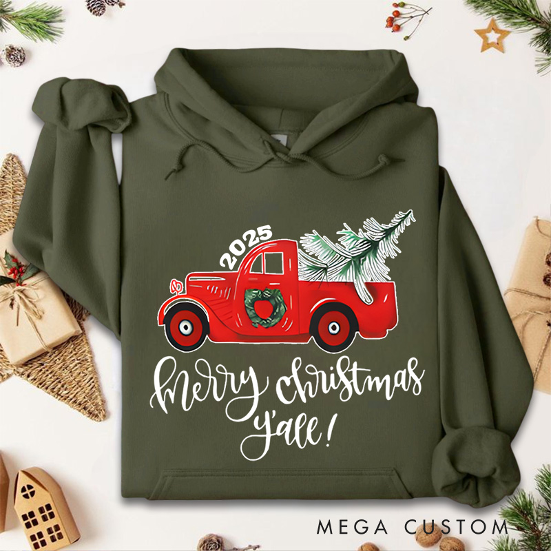 Personalized Red Truck Carrying Christmas Tree Christmas Hoodies