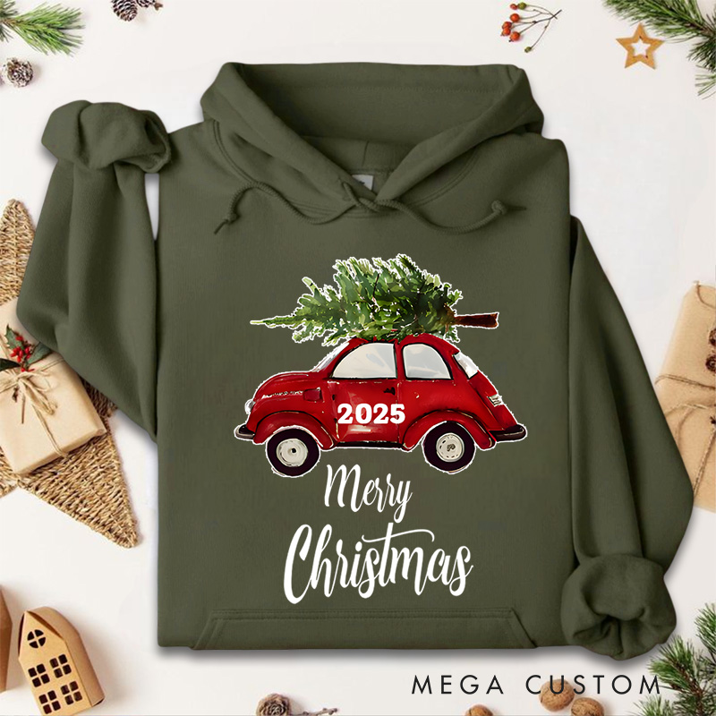 Personalized Vintage Red Car Christmas Hoodies