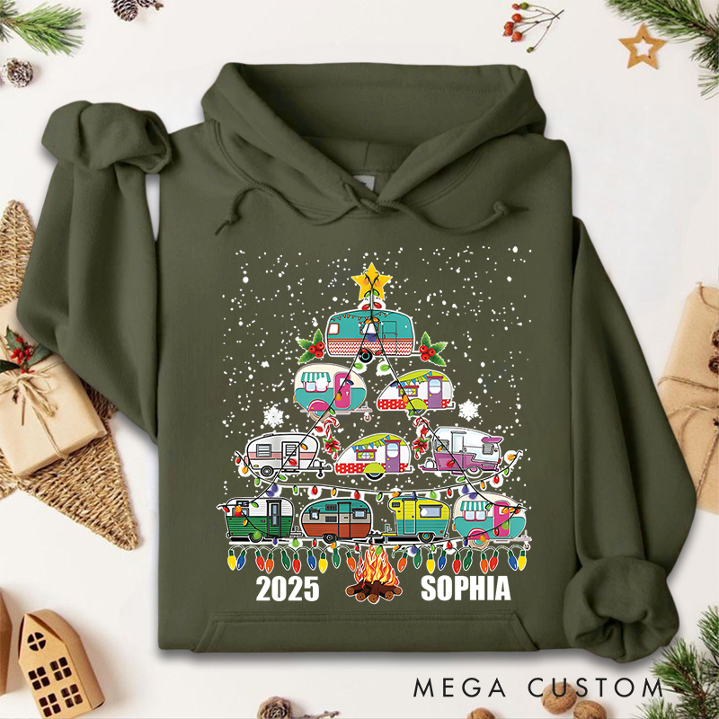 Personalized Christmas Tree Made of Festive Campers and Lights Christmas Hoodies