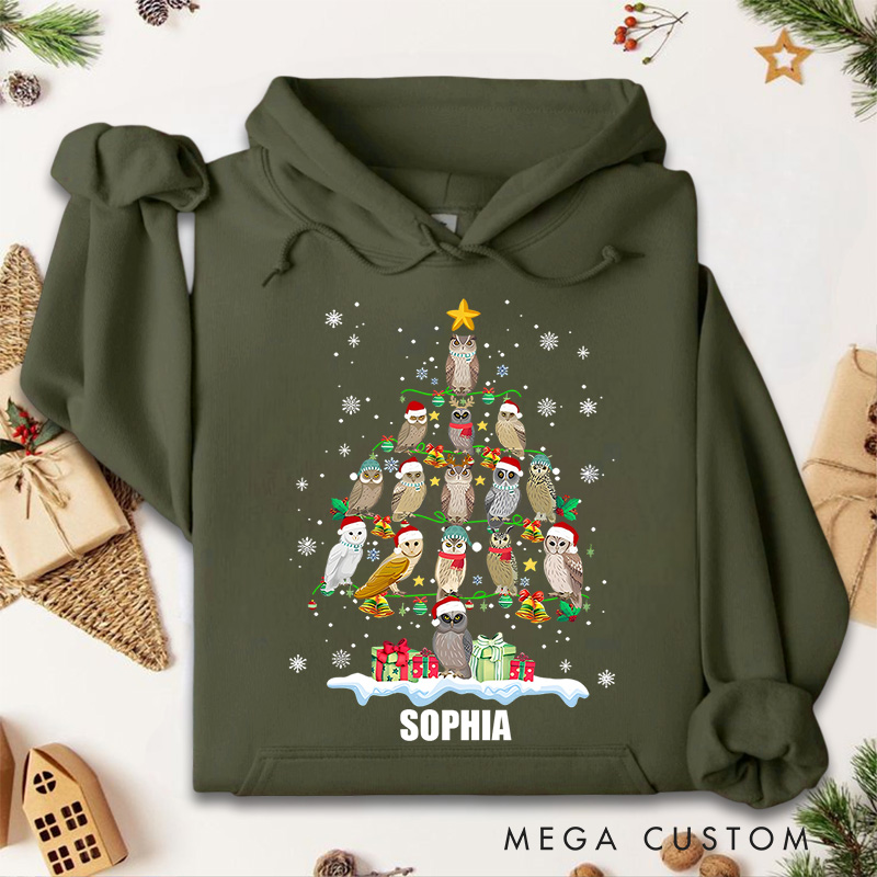 Personalized Christmas Tree Made of Birds and Holiday Gifts Christmas Hoodies