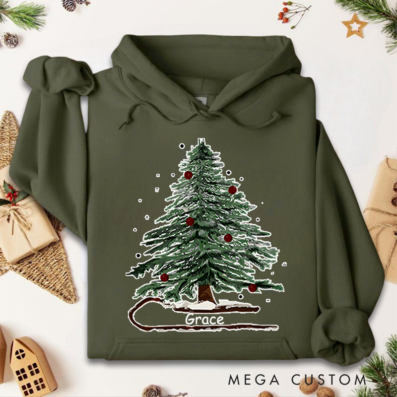 Personalized Festive Christmas Tree with Red Ornaments Christmas Hoodies