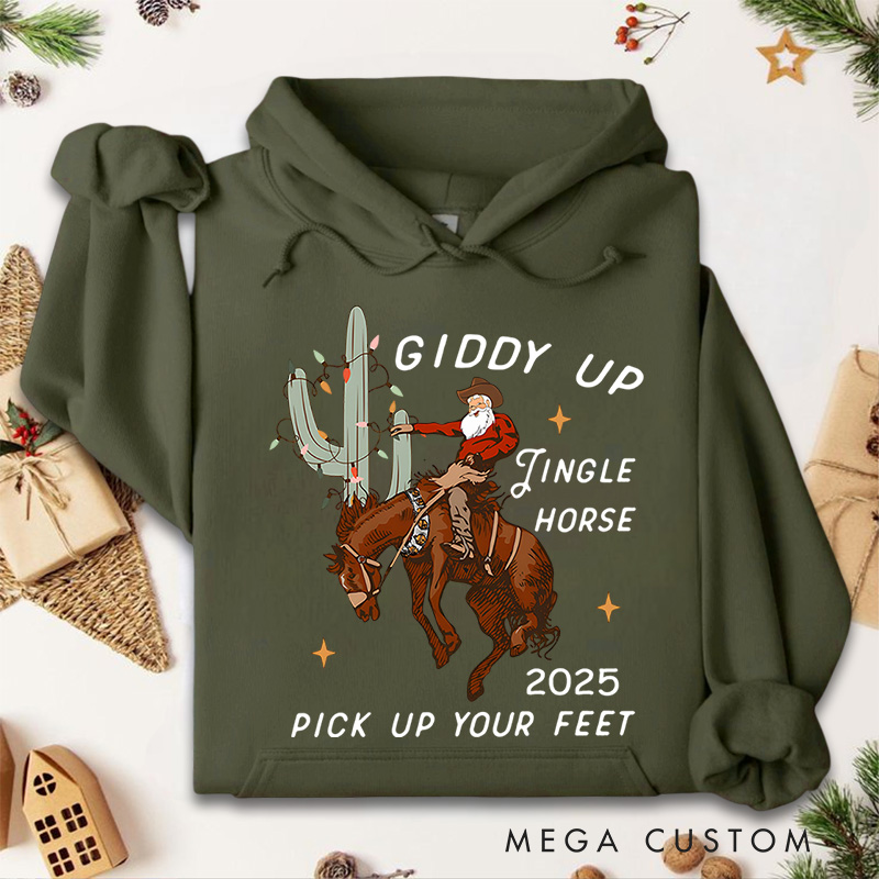 Personalized Giddy up Jingle Horse with Western Holiday Theme Christmas Hoodies